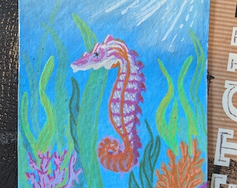 ACEO Originalkunstwerk Meeresleben: Seepferdchen (2,5 x 3,5 Zoll)