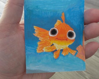 ACEO Originalkunstwerk: Goldfisch mit Kulleraugen (2,5 x 3,5 Zoll)