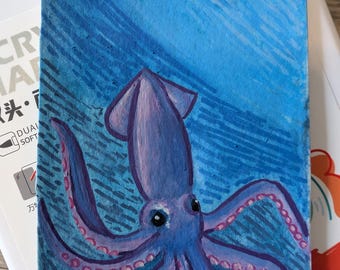 ACEO Originalkunstwerk Meeresleben: Tintenfisch (2,5 x 3,5 Zoll)