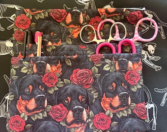 Belted, ready to ship, Vet Tech Scrub Bag: Rottweiler Floral Fabric, Vet, Medical Organizer