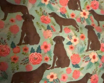 Floral Chocolate Lab Print, Scrub Cap, Long Hair, Tie Back