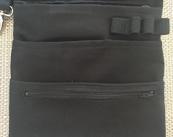 Deluxe Custom Hipster, RN Scrub Storage With Pockets, Double Zippers and Swivel Hook in canvas fabric.