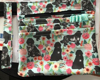 Dog Print RN Scrub Organizer, Belted Vet Tech Pocket, Tape & Elastic Holder