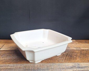 White Ceramic Bonsai Pot – Rectangular Minimalist Planter, 23 cm