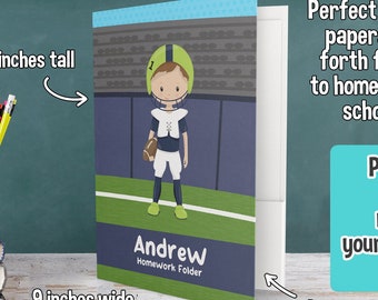 Personalized Football Boy Folder - Personalized 2 Pockets Folder - Personalized School Supplies for Kids - Custom Gift for Back to School
