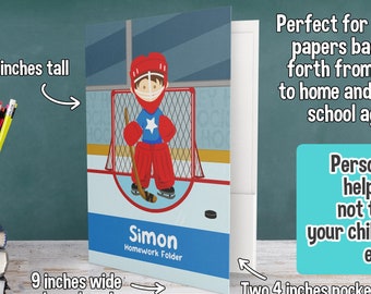 Personalized Hockey Goalie Boy Folder - Personalized 2 Pockets Folder - Personalized School Supplies for Kids - Custom Gift Back to School
