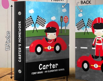 Personalized Racing Car Binder - Personalized 3 Ring Binder 2 inches - Personalized School Supplies for Kids - Custom Gift Back to School
