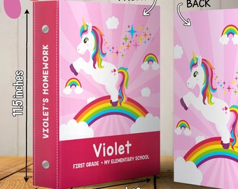 Personalized Unicorn and Rainbow Binder - Personalized 3 Ring Binder 2 in - Personalized School Supplies for Kids - Custom Back to School