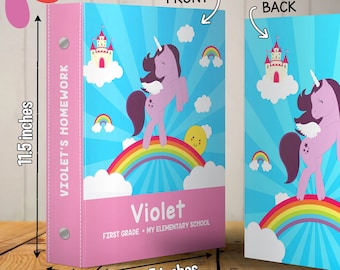 Personalized Unicorn and Rainbow Binder - Personalized 3 Ring Binder 2 in - Personalized School Supplies for Kids - Custom Back to School