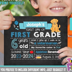 Dog First Day of School Sign - Printable First Day of School Chalkboard Sign - First of ANY GRADE sign - Personalized Back to School Sign