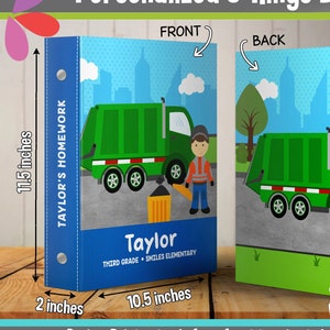 Personalized Garbage Truck Binder Personalized 3 Ring Binder 2 inches Personalized School Supplies for Kids Custom Gift Back to School image 1