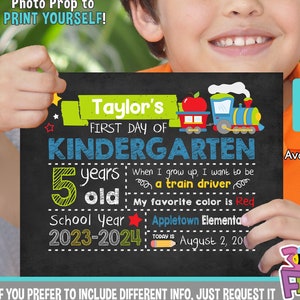 Bord voor eerste schooldag trein - Afdrukbaar bord voor eerste schooldag - Eerste van ELK RANG-bord - Gepersonaliseerd bord &#39;Terug naar school&#39;