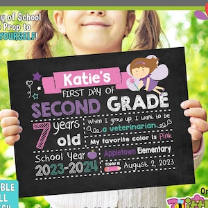 Fairy First Day of School Sign Printable First Day of School Chalkboard Sign First of ANY GRADE sign Personalized Back to School Sign image 1