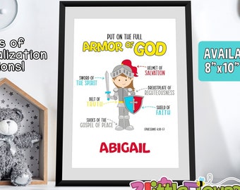 Armor of God Wall Art - Personalized Premium Art Nursery Print - Children Wall Print - Personalized Christian Wall Print - Ephesians 6:10-18