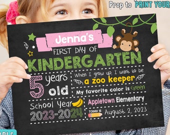 Monkey First Day of School Sign - Printable First Day of School Chalkboard Sign - First of ANY GRADE sign - Personalized Back to School Sign