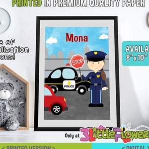 Girl Police Officer Wall Art - Personalized Premium Art Nursery Print - Children Wall Print - Personalized Art Wall Print - Policewoman Wall