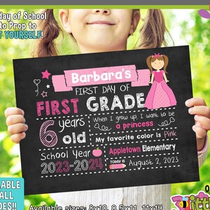 Princess Personalized First Day of School Sign - Printable First Day of School Chalkboard Sign - First of ANY GRADE sign - Princess Sign