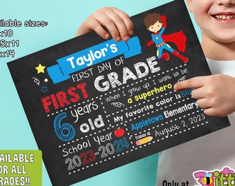 Superhero First Day of School Sign: Personalized Chalkboard (Digital Download) (Hairstyle options)