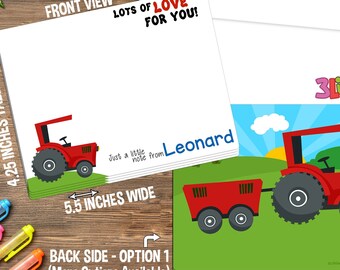 Tractor Note Cards - Set of Personalized Note Cards - 4.25” x 5.5” - Double-Sided Thank you Cards - Children Stationery - Kids Notecards