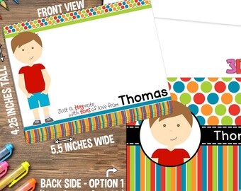 Little Boy Note Cards - Set of Personalized Note Cards - 4.25” x 5.5” - Double-Sided Thank you Cards - Children Stationery - Kids Notecards