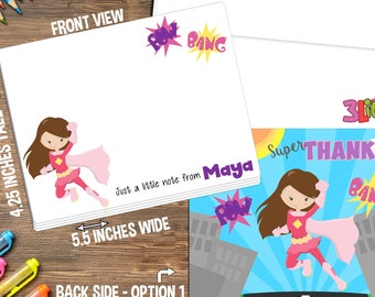 Superhero Note Cards - Set of Personalized Note Cards - 4.25” x 5.5” - Double-Sided Thank you Cards - Children Stationery - Kids Notecards