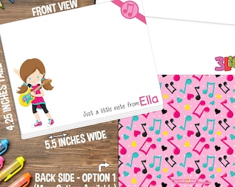 Rock Girl Note Cards - Set of Personalized Note Cards - 4.25” x 5.5” - Double-Sided Thank you Cards - Children Stationery - Kids Notecards