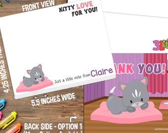 Kitty Note Cards - Set of Personalized Note Cards - 4.25” x 5.5” - Double-Sided Thank you Cards - Children Stationery - Kids Notecards