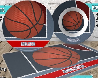 Basketball Plate and Bowl Set - Personalized Plastic Children Plate Cereal Bowl - Player Plate and Bowl - Sports Party - Kids Sports Plate