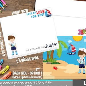 Nautical Note Cards - Set of Personalized Note Cards - 4.25” x 5.5” - Double-Sided Thank you Cards - Children Stationery - Kids Notecards