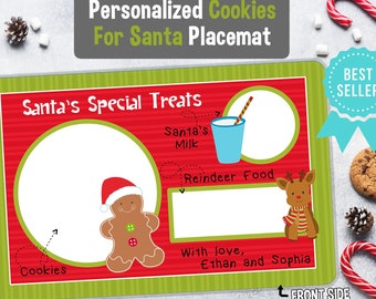 Santa Cookie and Milk Placemat - Personalized placemat for kids - Laminated Custom Double-sided placemat - Placemat for Santa Claus