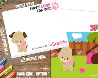 Puppy Note Cards - Set of Personalized Note Cards - 4.25” x 5.5” - Double-Sided Thank you Cards - Children Stationery - Kids Notecards