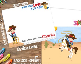 Cowboy Note Cards - Set of Personalized Note Cards - 4.25” x 5.5” - Double-Sided Thank you Cards - Children Stationery - Kids Notecards