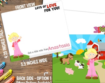 Farmer Note Cards - Set of Personalized Note Cards - 4.25” x 5.5” - Double-Sided Thank you Cards - Children Stationery - Kids Notecards