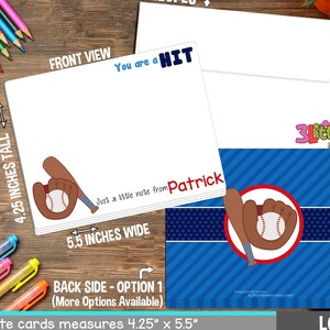 Baseball Note Cards - Set of Personalized Note Cards - Double-Sided Thank you Cards - Children Stationery - Kids Sports Notecards - Ball Bat