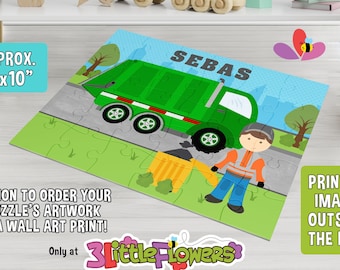 Personalized Garbage Truck Puzzle - Personalized 8 x 10" Puzzle - Personalized Name Puzzle - Custom Children Puzzle - Trash Truck Driver