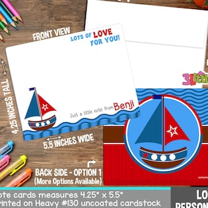Sailboat Note Cards - Set of Personalized Note Cards - 4.25” x 5.5” - Double-Sided Thank you Cards - Children Stationery - Kids Notecards