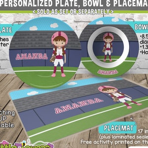 Football Plate and Bowl Set Personalized Plastic Children Plate Cereal Bowl Choose HAIR SKIN color Player Plate Set Sports Party image 1