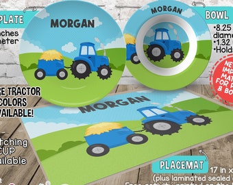 Tractor Plate and Bowl Set - Personalized Plastic Children Plate Cereal Bowl - Kids Dishes for Mealtime - Farm Plate Set - Tractor Party