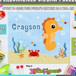 Personalized Sea Horse Puzzle - Personalized 8&quot; x 10&quot; Puzzle - Personalized Name Puzzle - Personalized Children Puzzle - 30 pieces puzzle