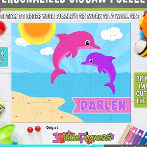 Purple Dolphin Puzzle Personalized 8 x 10 Puzzle Personalized Name Puzzle Personalized Children Puzzle 30 pieces puzzle image 1