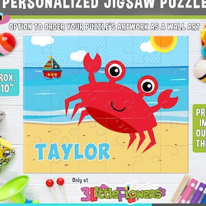 Crab Puzzle - Personalized 8&quot; x 10&quot; Puzzle - Personalized Name Puzzle - Personalized Children Puzzle - 30 pieces puzzle - By the sea Puzzle