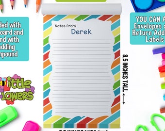 Stripes Notepad - Personalized Notepad - Personalized Children Stationery - Gift for Boys and Girls - 50 Sheets Notepad - Rainbow Notepad