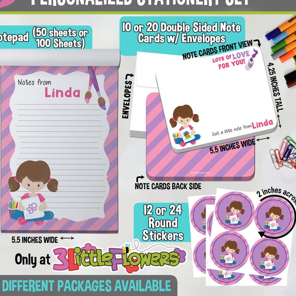 Artist Girl Personalized Stationery Set - Personalized Children Stationery Set - Gift for Girls - Mini me Stationery - Art Party Stationery