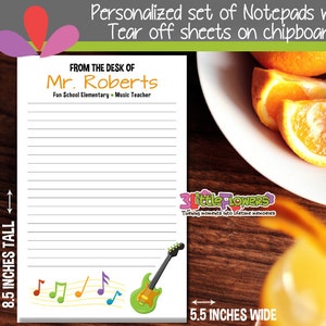Music Teacher Notepad - Guitar Notepad - Personalized Notepad - Music Teacher Personalized Stationery - Personalized Gift for Music Teacher