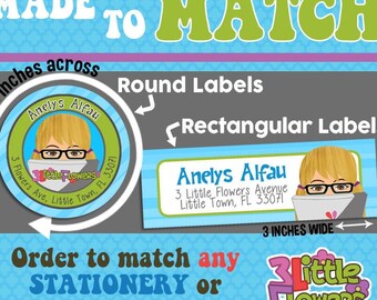 Labels Made to Match - Children Stationery - Round Return Address Labels - Rectangular Return Address Labels - Personalized Labels - ADD ON