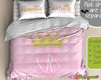 Gold Pink Princess Custom Comforter/Duvet - Kids Comforter - Kids Duvet - Customized Children Bedding - Kids Pillowcase - Gold Crown Bedding