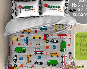 Traffic Jam Custom Comforter/Duvet - Kids Comforter - Kids Duvet - Customized Children Bedding - Kids Pillowcase - Truck Bedroom Decor