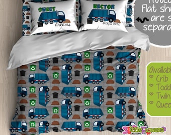 Garbage Truck Custom Comforter/Duvet - Kids Comforter - Kids Duvet - Customized Children Bedding - Kids Pillowcase - Recycle Truck Bedroom