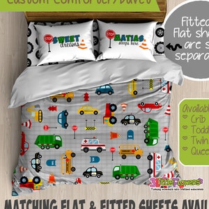 Traffic Jam Custom Comforter/Duvet - Kids Comforter - Kids Duvet - Customized Children Bedding - Kids Pillowcase - Truck Bedroom Decor