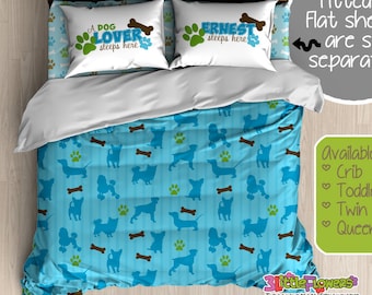 Dogs Custom Comforter/Duvet - Kids Comforter - Kids Duvet - Customized Minimalistic Children Bedding - Puppies Bedroom Decor - Blue & Dogs